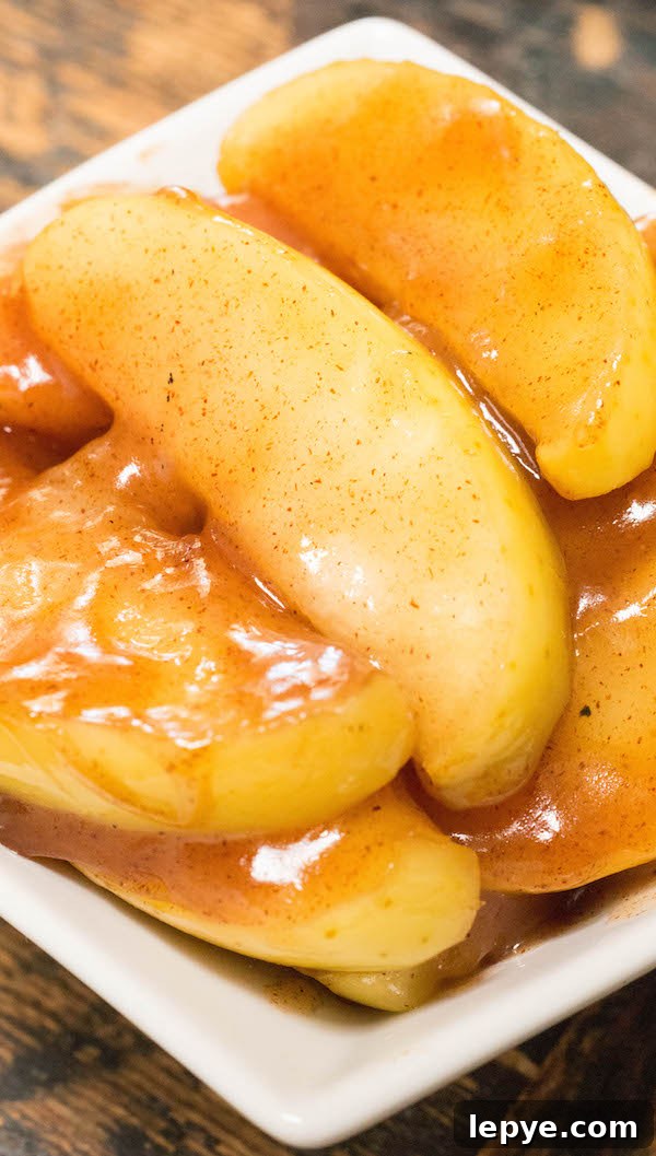 Cracker Barrel–Style Southern Fried Apples Recipe 5 Extreme close up of Copycat Cracker Barrel Fried Apples.