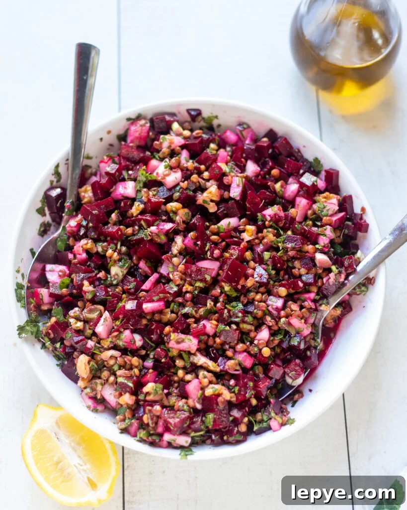 Chimichurri Lentil and Roasted Beet Salad for Spring Meals 5 big bowl of beet and lentil salad