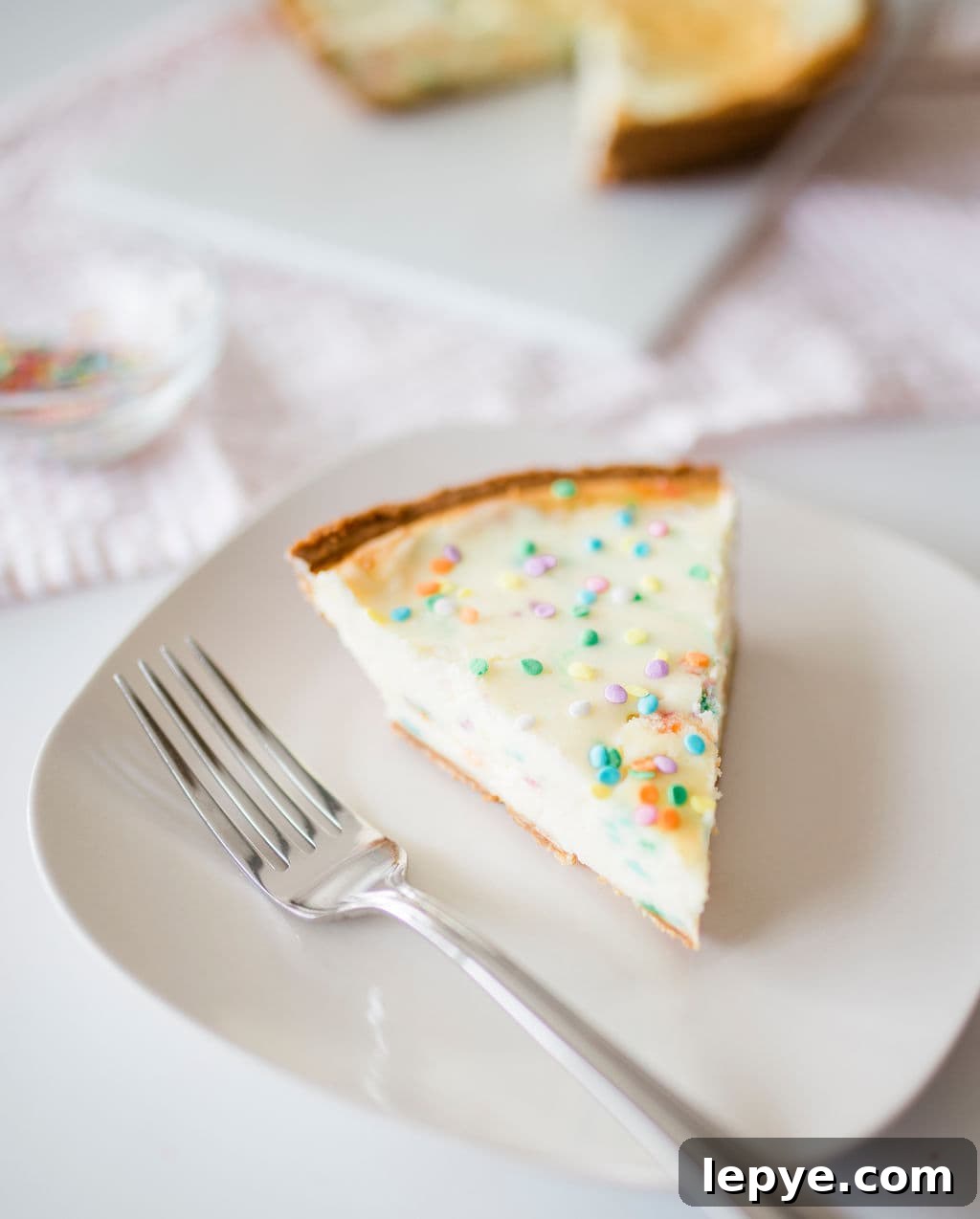 Confetti Birthday Cheesecake Recipe: Moist, Creamy & Festive 3 cake slice