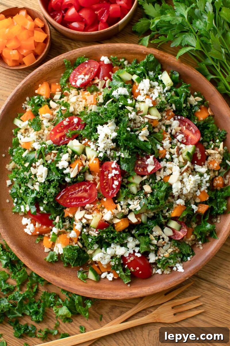 Quinoa Kale Mediterranean Salad with Greek Lemon Dressing