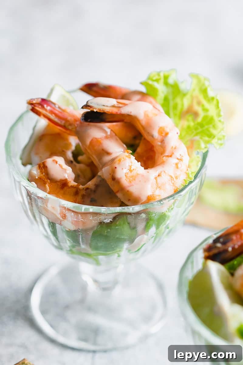 Closeup of prawn cocktail served in stem glasses