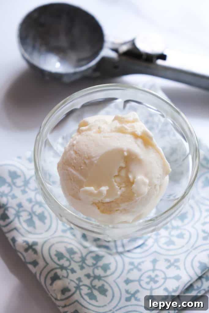 Scoop of ice cream in a glass cup
