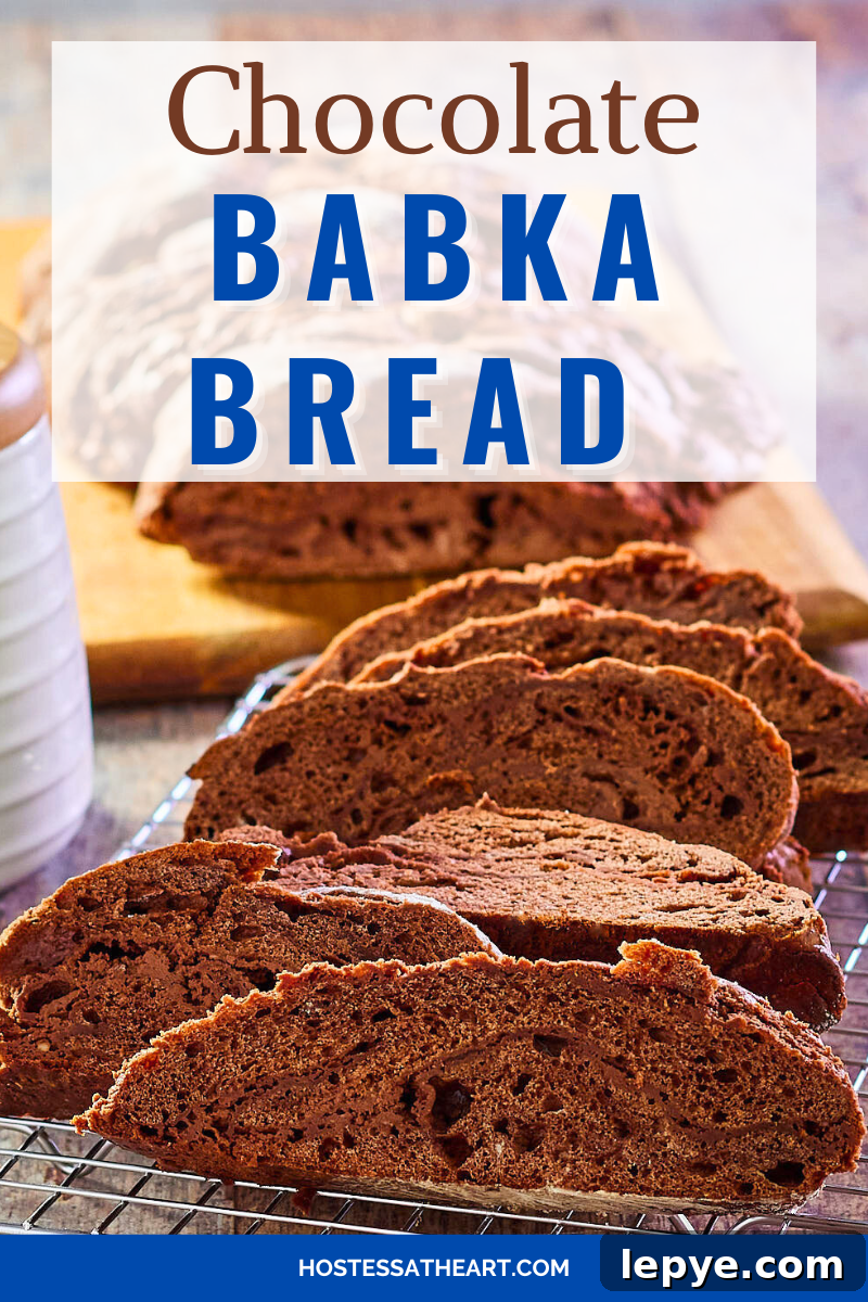 Classic Chocolate Babka Recipe: Swirled Yeast Bread Tutorial 13 Image of chocolate babka bread sliced on a cooling rack for Pinterest - Hostess At Heart