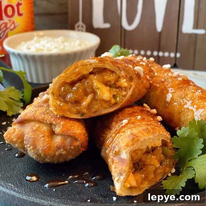 Sticky Buffalo Chicken Egg Rolls