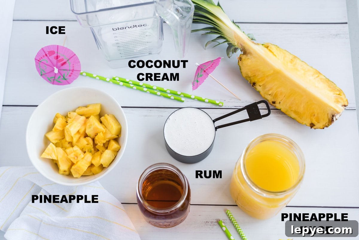 labeled ingredients for pina colada