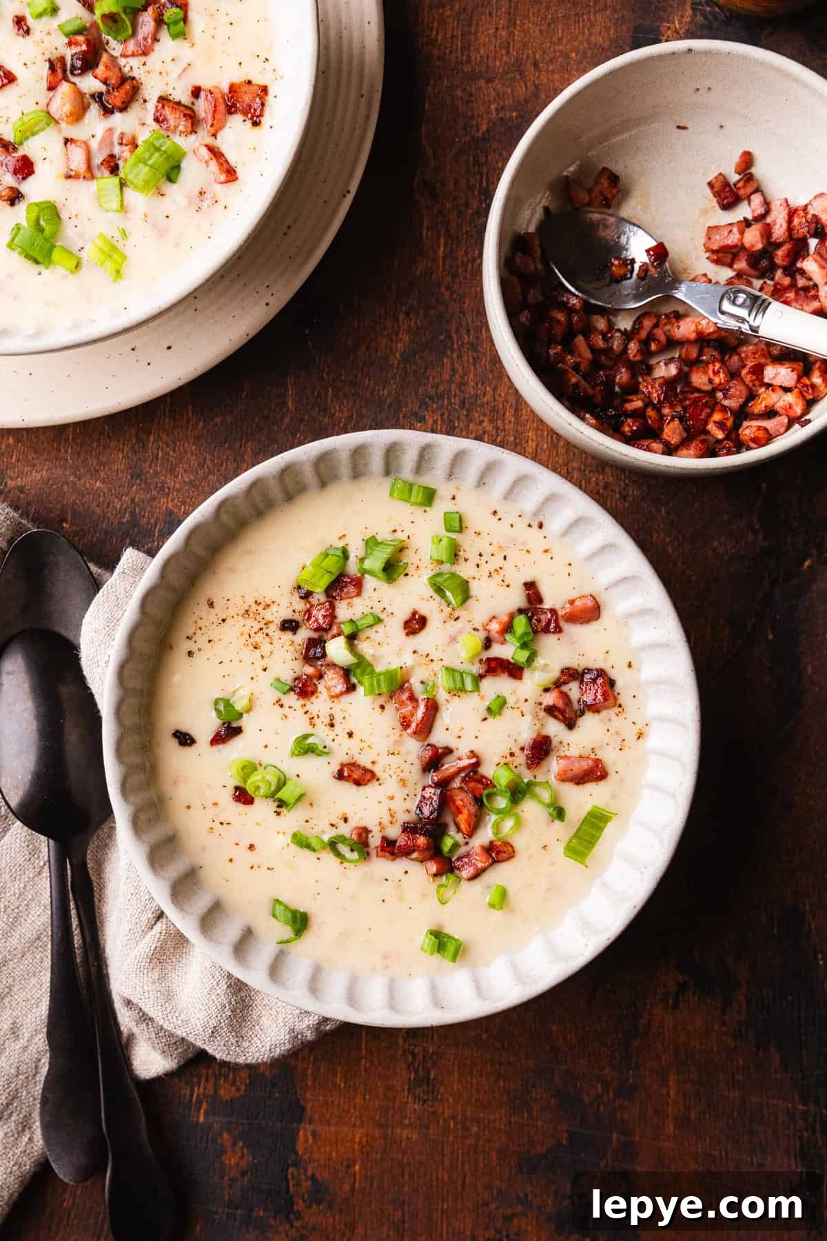 Crockpot Potato Soup with Evaporated Milk — Creamy Dinner Recipe 2 The completed potato soup in a bowl.