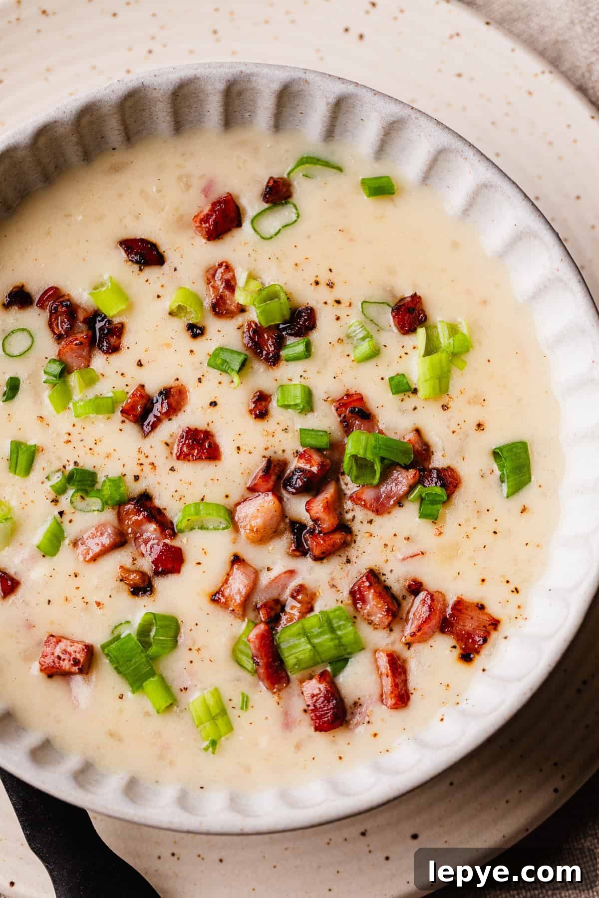 Crockpot Potato Soup with Evaporated Milk — Creamy Dinner Recipe 12 The completed potato soup recipe in a bowl.