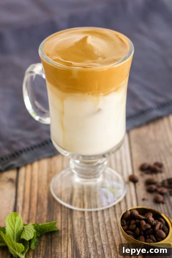 Dalgona coffee in a glass