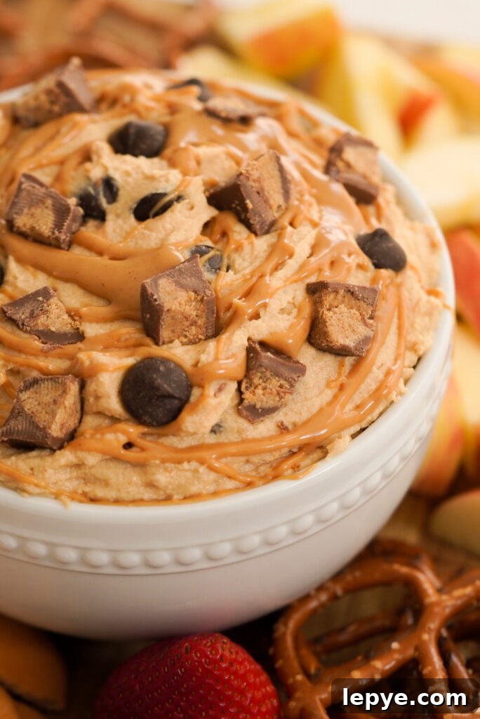 bowl of reese's chocolate peanut butter cup dip