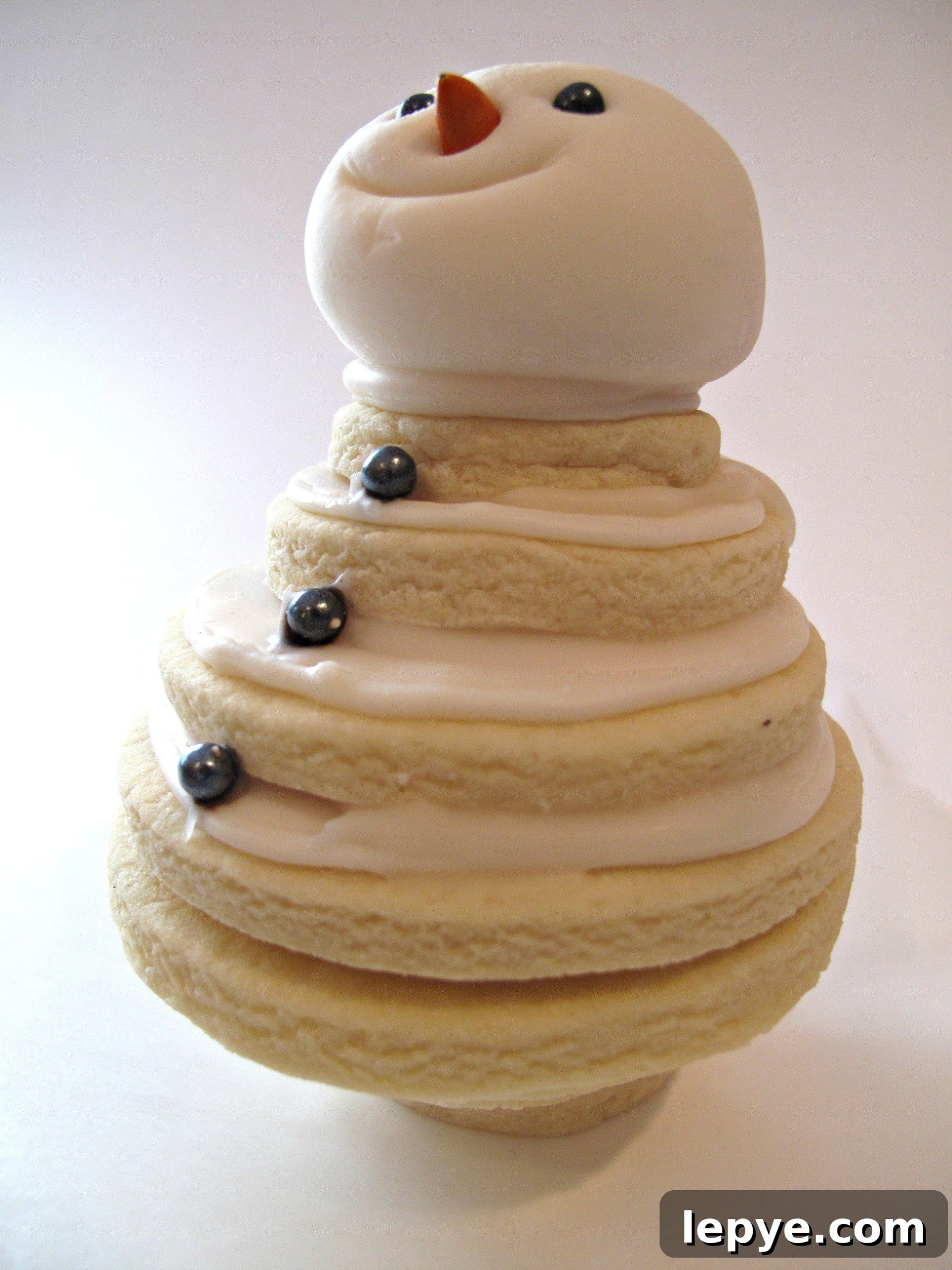 Closeup of snowman without decorations.