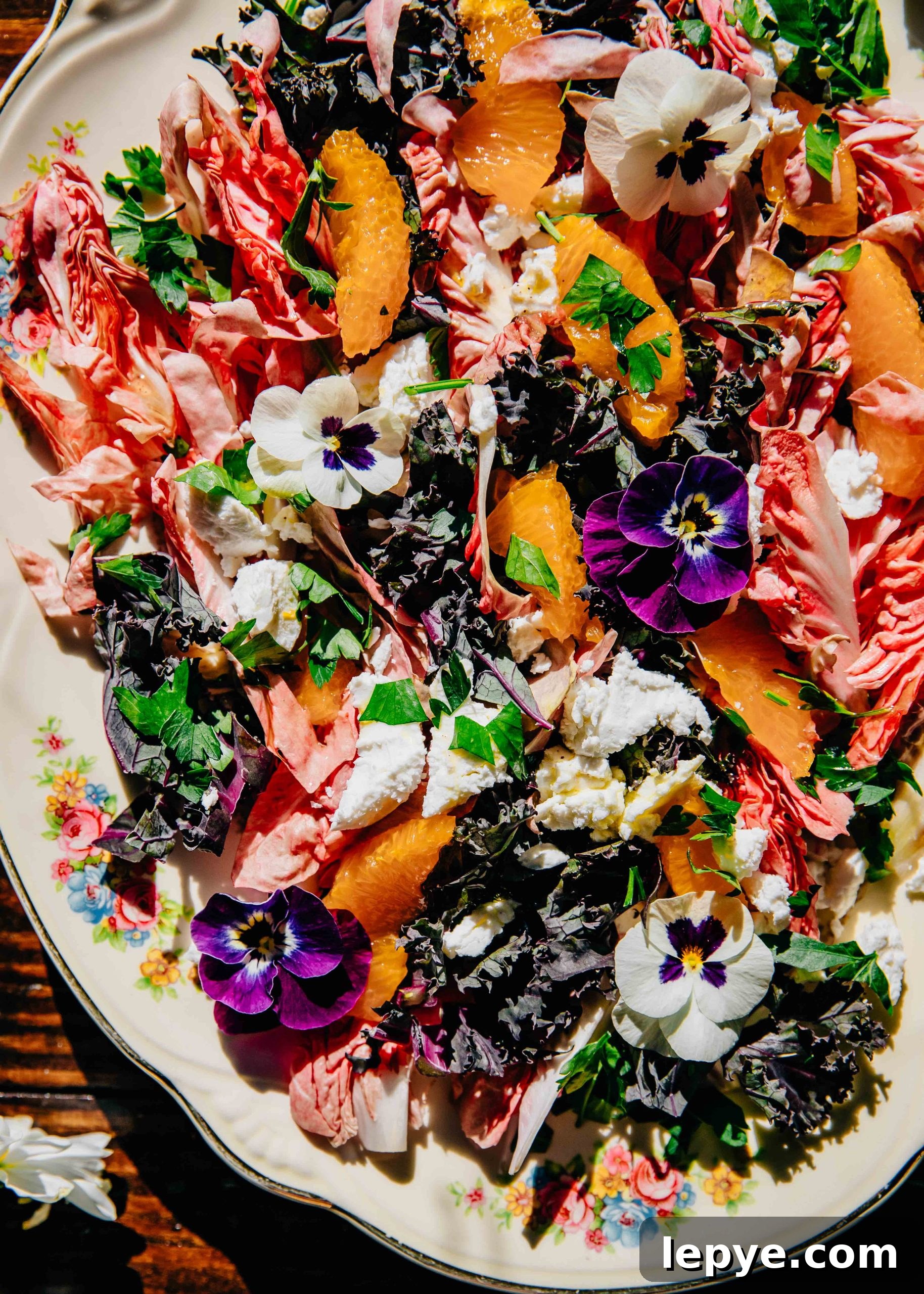Edible Pansy Salad Recipe: Floral Greens with Lemon Vinaigrette 3 Garden Pansy Salad | Well and Full | Seasonal Spring Recipe | #vegetarian #recipe #salad