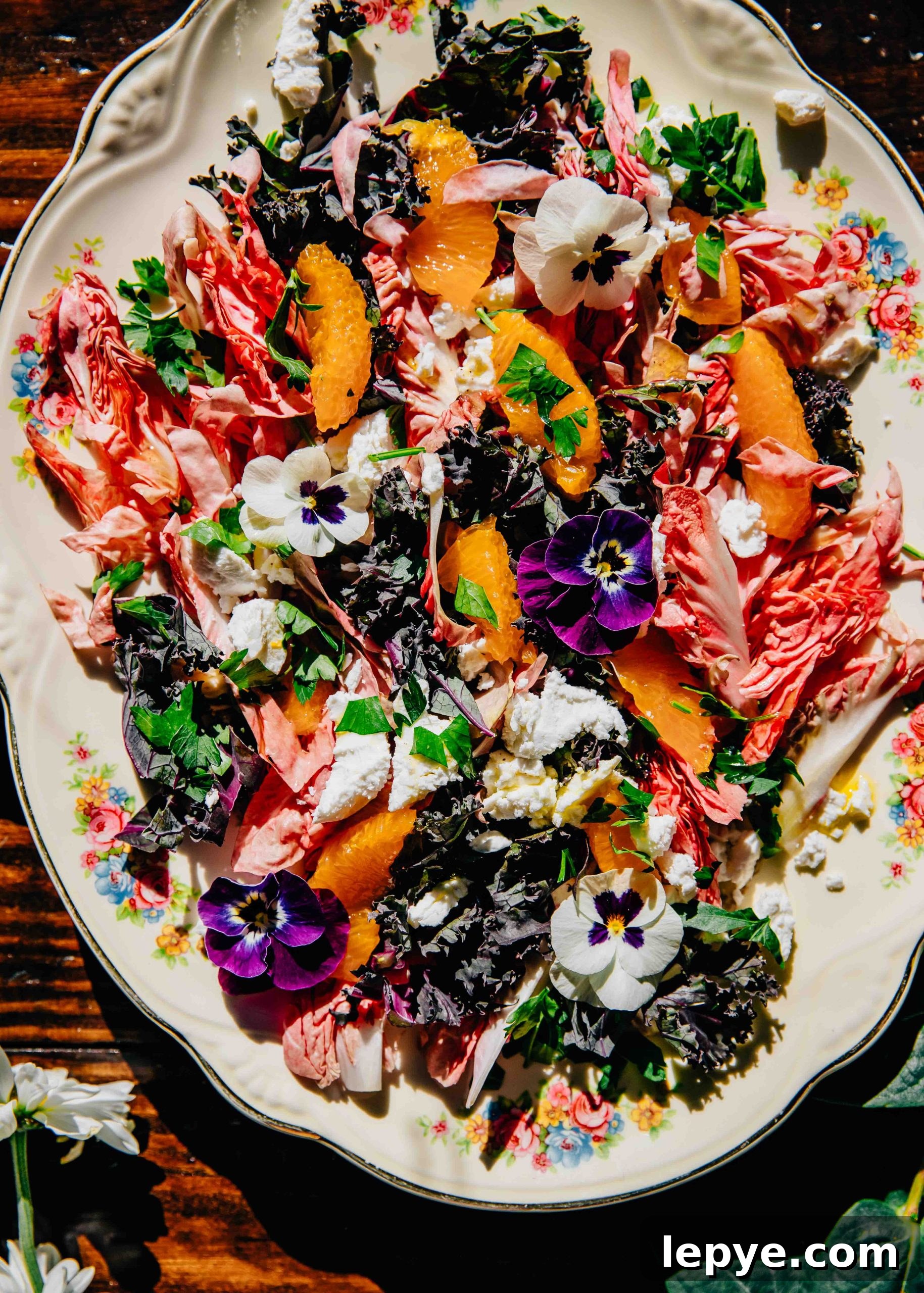 Edible Pansy Salad Recipe: Floral Greens with Lemon Vinaigrette 6 Garden Pansy Salad | Well and Full | Seasonal Spring Recipe | #vegetarian #recipe #salad