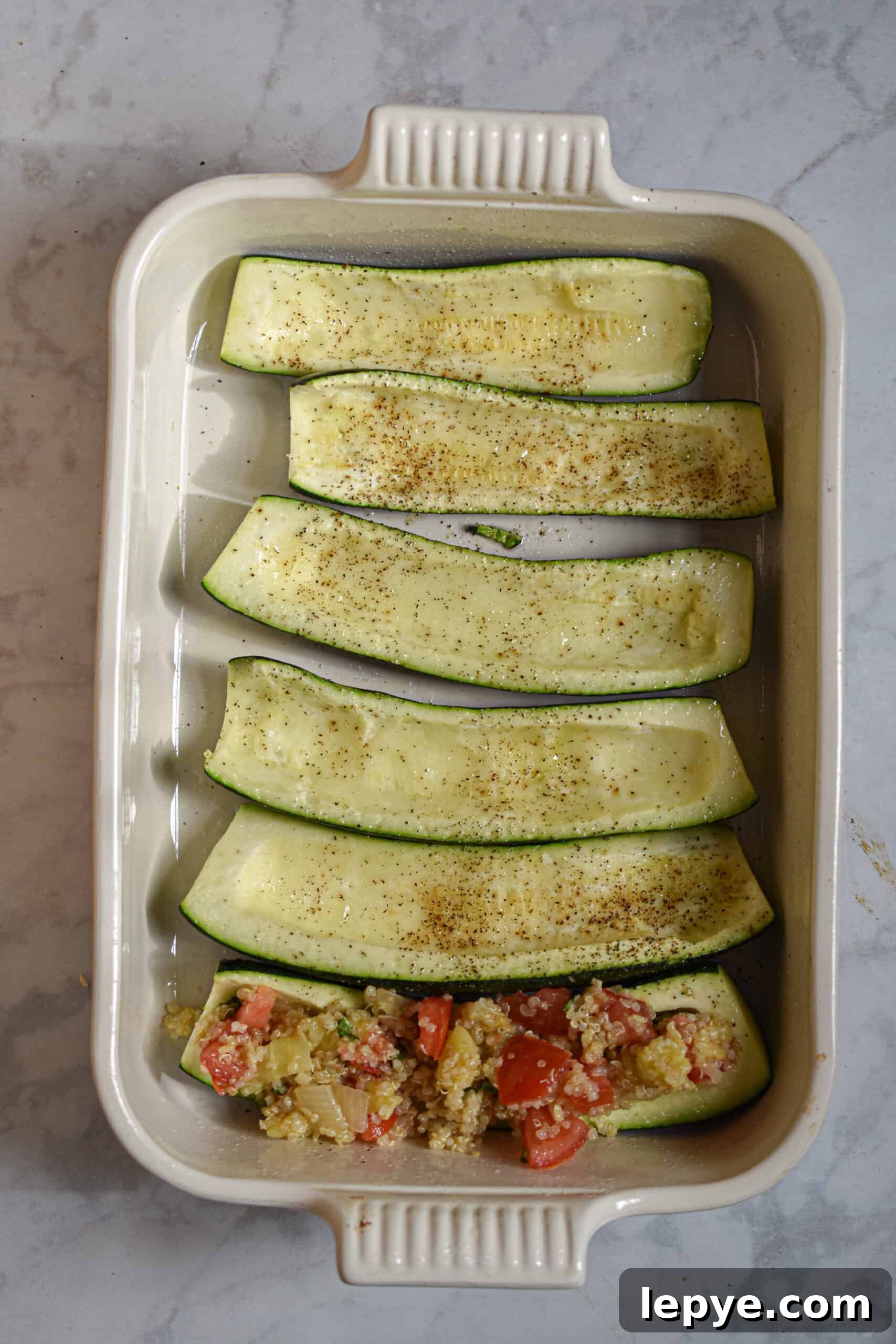 Fill the zucchini boats with quinoa mixture