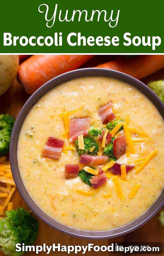 Loaded Broccoli, Cheese & Potato Soup Recipe 6 Loaded Broccoli Cheese Potato Soup is a rich delicious comfort food! Lots of flavor and cheesy goodness! A delicious broccoli cheese soup recipe. simplyhappyfoodie.com #broccolicheesepotatosoup #broccolicheesesoup