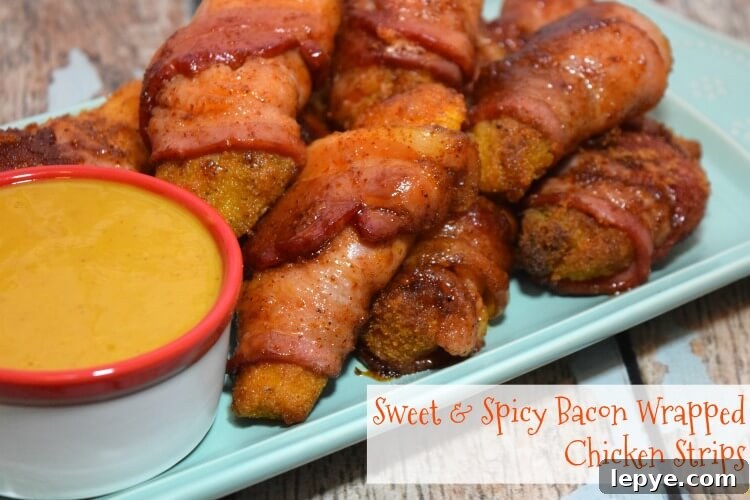 Sweet and Spicy Bacon-Wrapped Chicken Strips Recipe 2 Bacon Wrapped Chicken Strips for the Big Game with Spicy Honey Mustard!