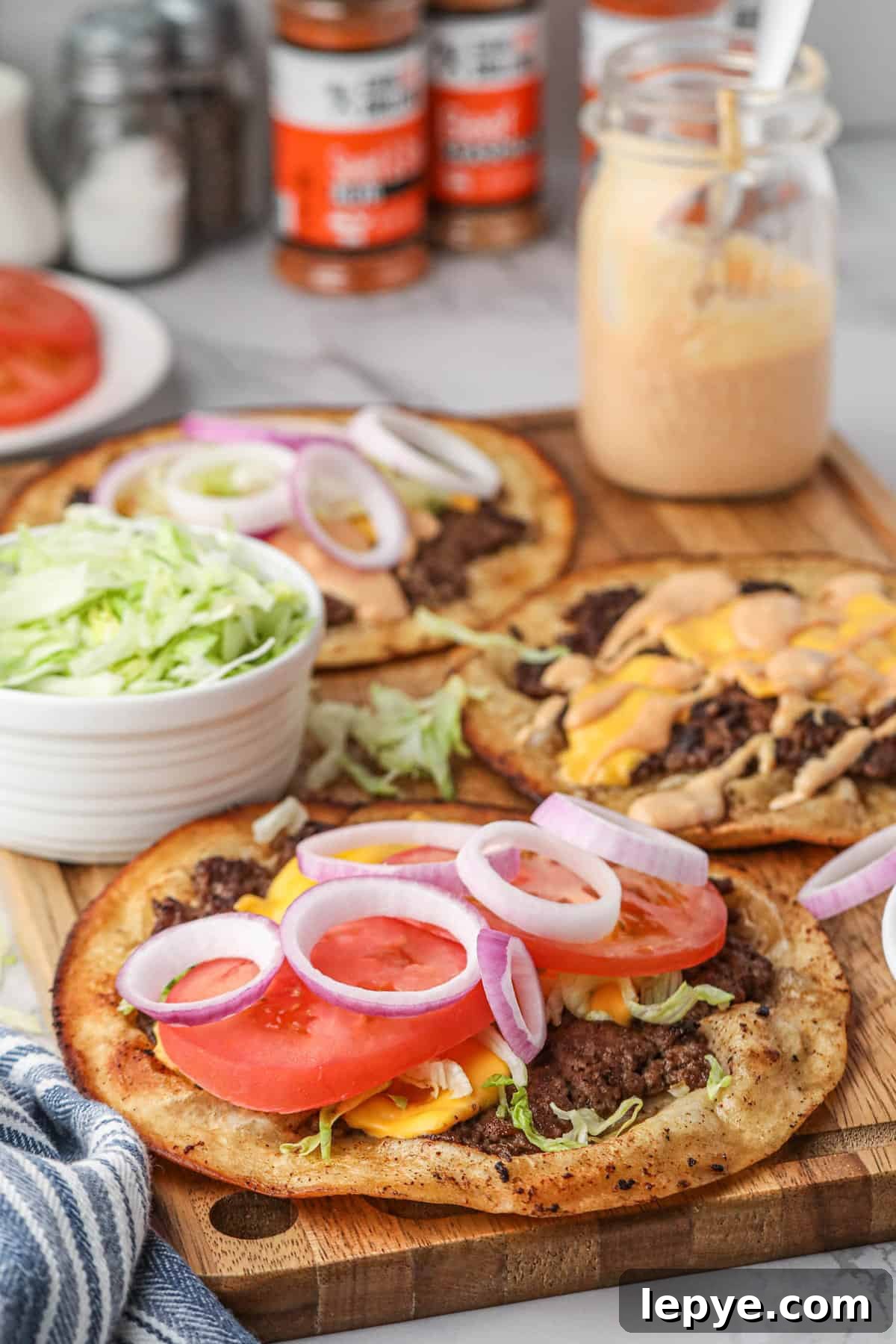Smash Burger Tacos with the Fixings on a Serving Platter