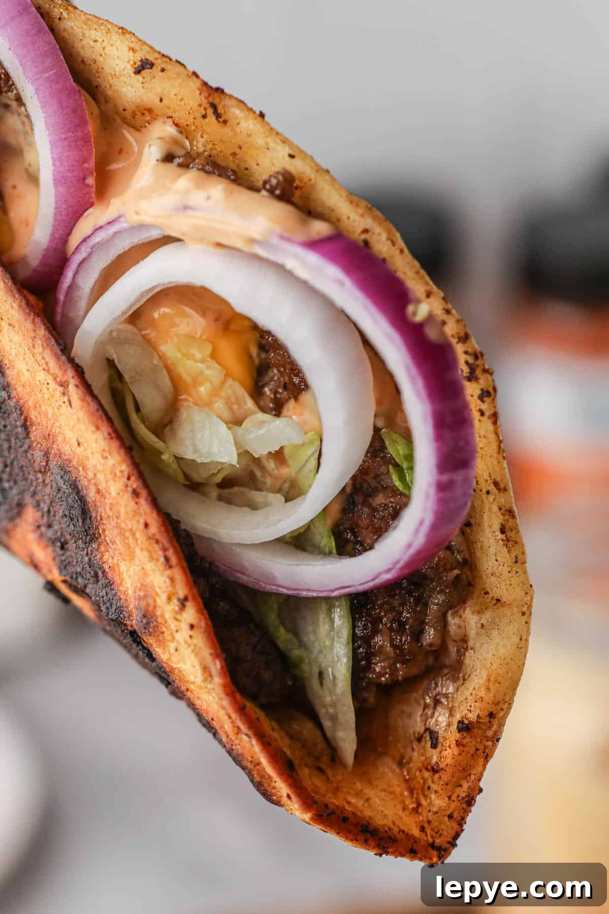 Smash Burger Taco folded and ready to enjoy