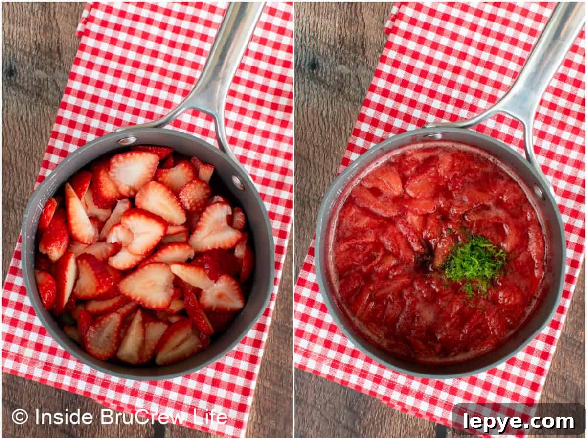 Homemade Strawberry Sauce Recipe for Desserts & Pancakes 4 Step-by-step photos showing how to make strawberry sauce.