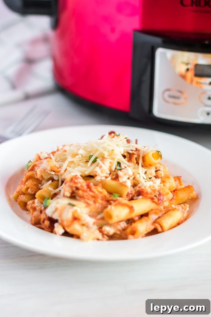 Is there anything more comforting than a delicious, warm Baked Ziti with Ricotta? This Slow Cooker Baked Ziti recipe is made using a crockpot so it’s ready when you are, and best of all it’s super easy! This version is Vegetarian, but if you’re not into meatless you can always add to it!