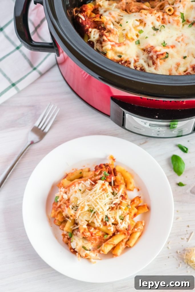 Is there anything more comforting than a delicious, warm Baked Ziti with Ricotta? This Slow Cooker Baked Ziti recipe is made using a crockpot so it’s ready when you are, and best of all it’s super easy! This version is Vegetarian, but if you’re not into meatless you can always add to it!