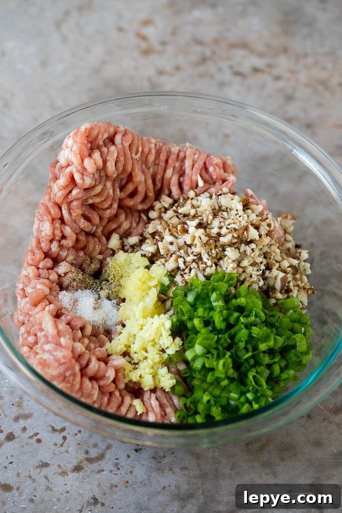 Fried Wonton Recipe #chinesefood #pork #appetizer #wontons #dinneratthezoo Ground pork with diced mushrooms and seasonings in a mixing bowl.