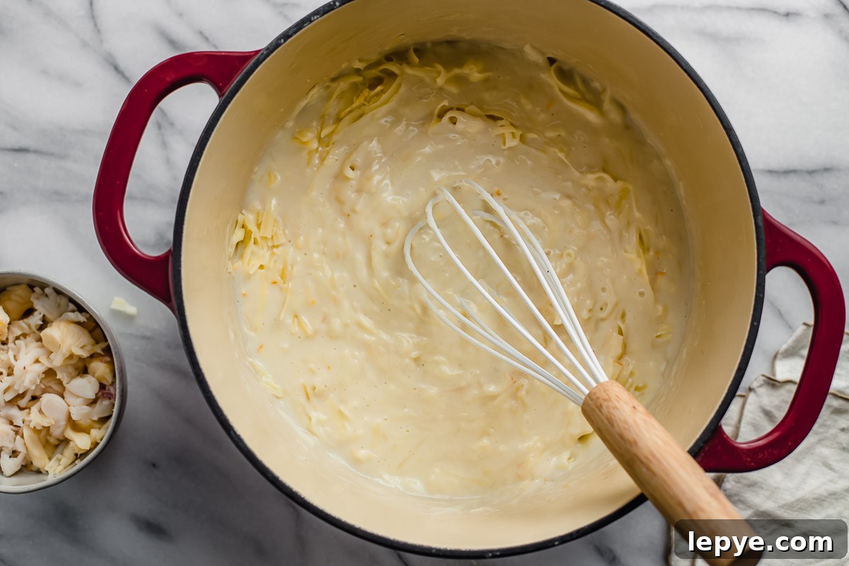 Creamy Lobster Macaroni and Cheese Recipe for Dinner 5 Roux for mac and cheese in a stockpot.