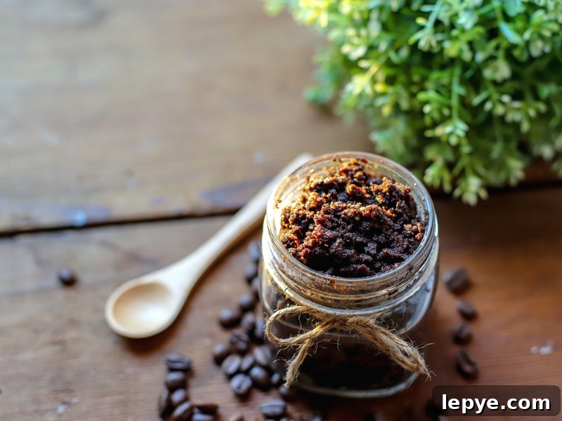 homemade sugar scrub with coffee bean next to it.