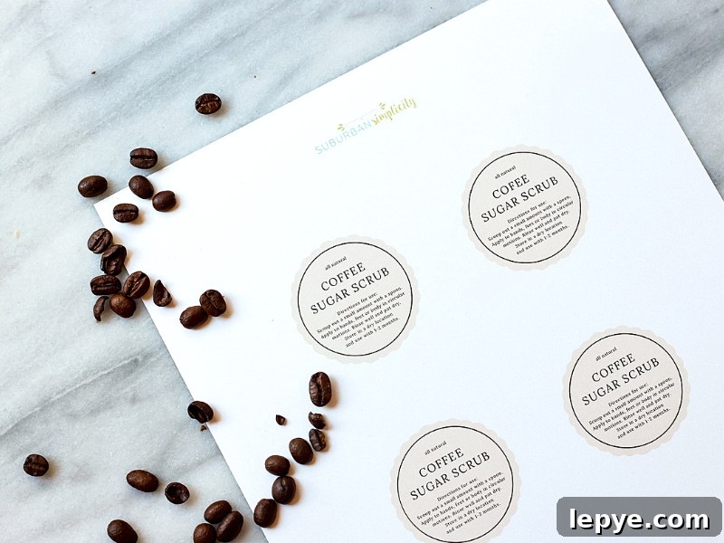 Printable tags for coffee sugar scrub.