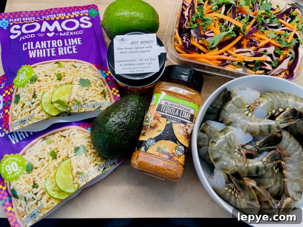 ingredients for Blackstone Tequila Lime Shrimp Bowls