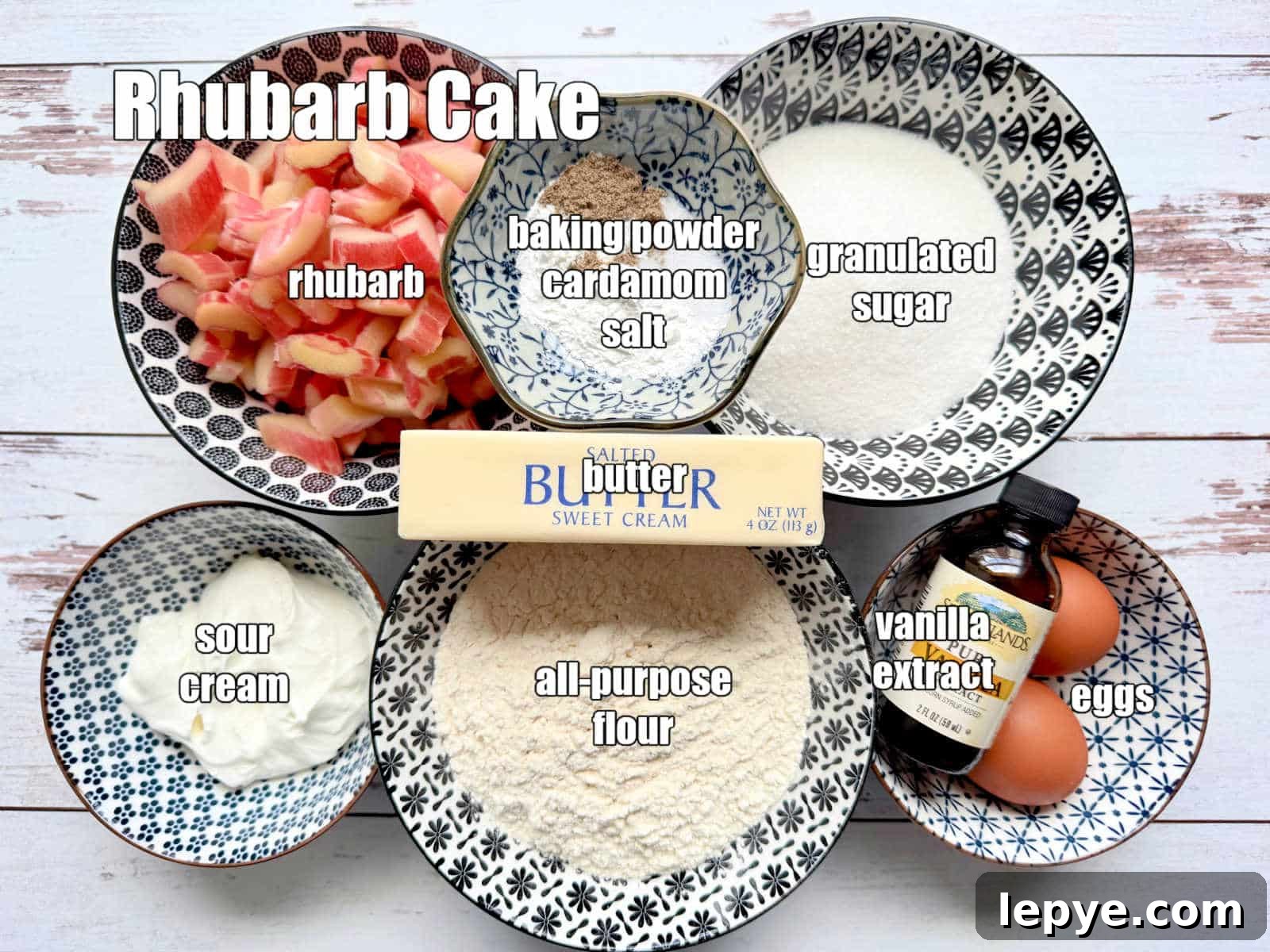 picture of ingredients needed to make a rhubarb cake
