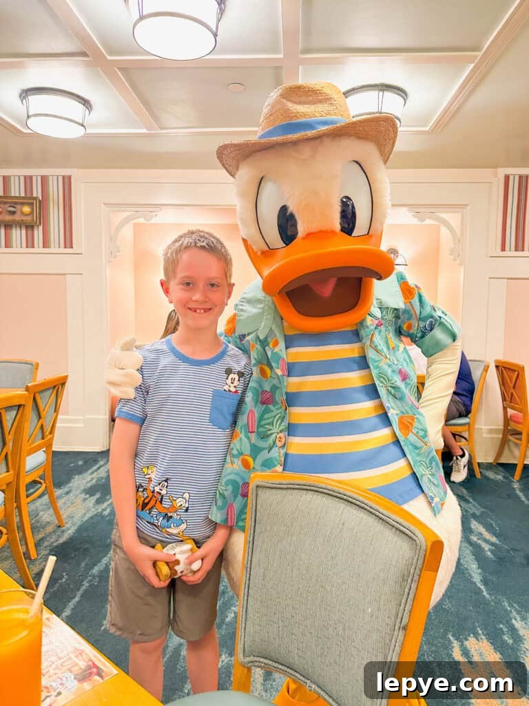 Cape May Café Breakfast Menu & Tips for Dining at Disney's Beach Club 15 Donald at Cape May Cafe.