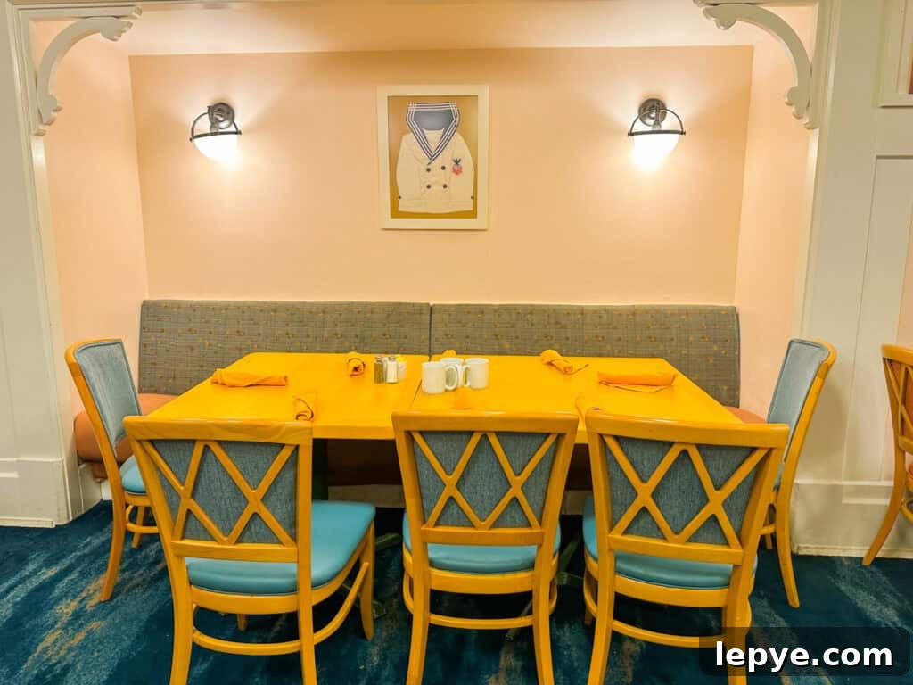 Cape May Café Breakfast Menu & Tips for Dining at Disney's Beach Club 3 one of the tables at Cape May Cafe.
