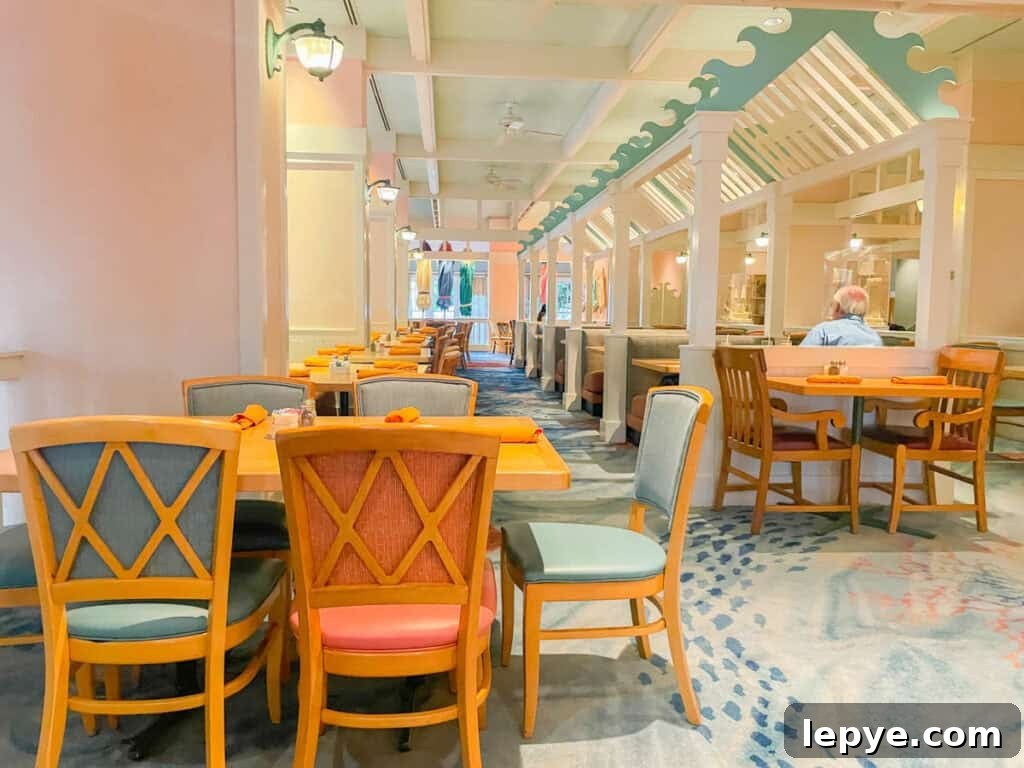 Cape May Café Breakfast Menu & Tips for Dining at Disney's Beach Club 4 dining area at Cape May Cafe.