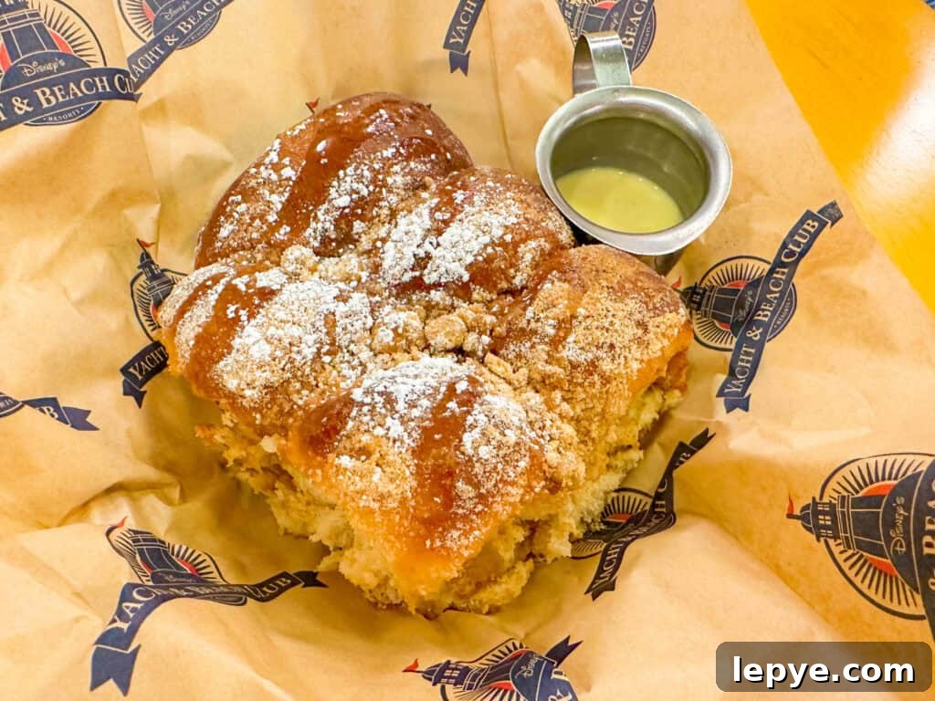 Cape May Café Breakfast Menu & Tips for Dining at Disney's Beach Club 5 Salted Caramel Beach Buns from Cape May Cafe.