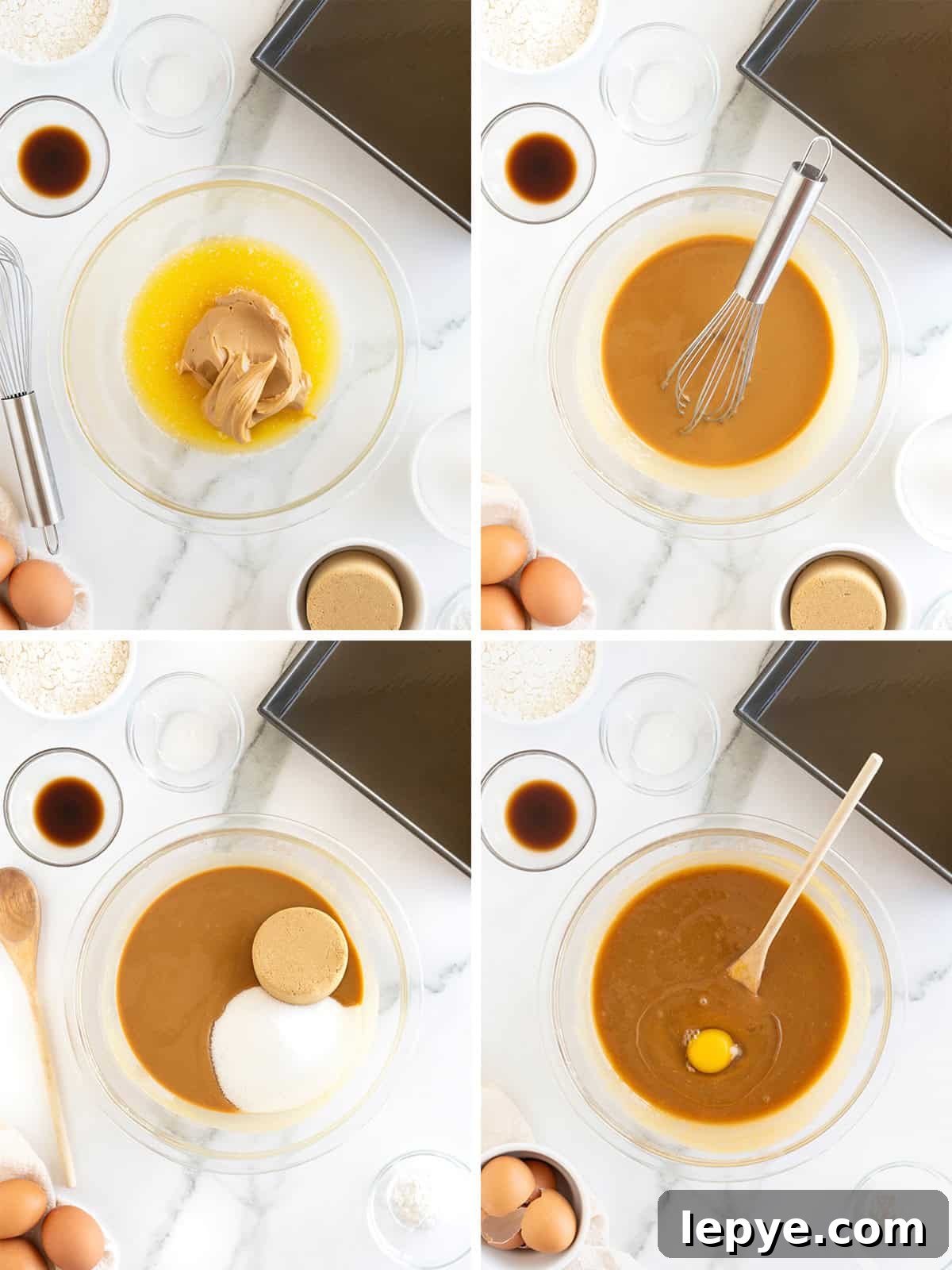 Steps to make peanut butter blondies.