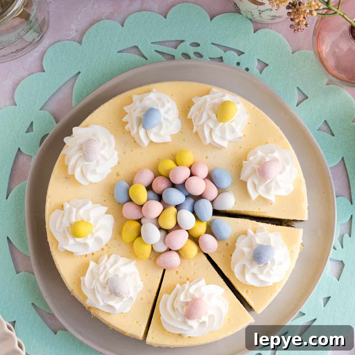 Top view of an Easter egg cheesecake