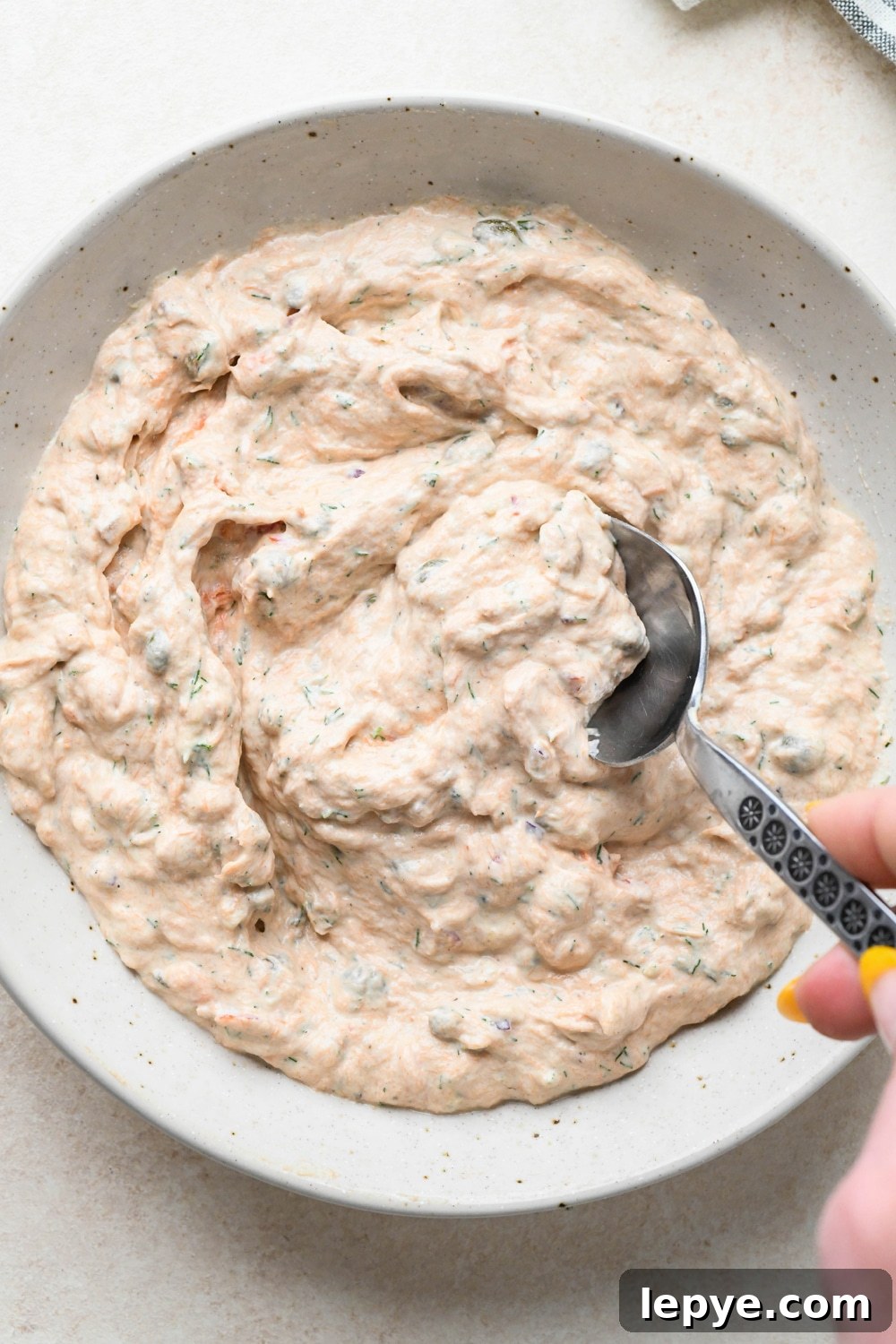 How to make dairy free smoked salmon dip: Dip mixed together before chilling. 