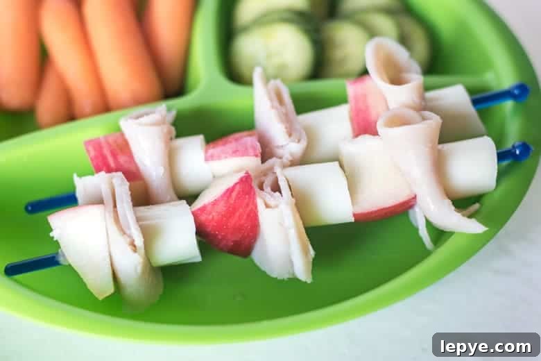 Turkey apple cheese skewers