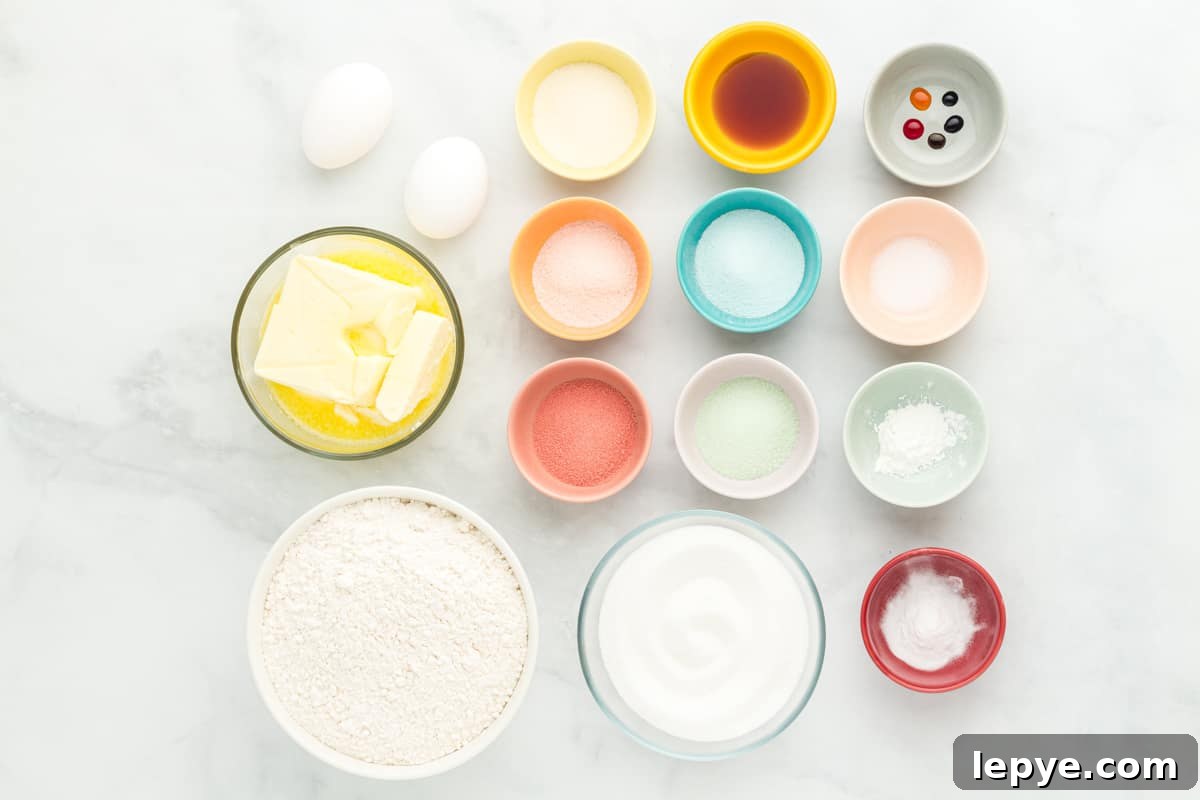 overhead view of ingredients for jello cookies.