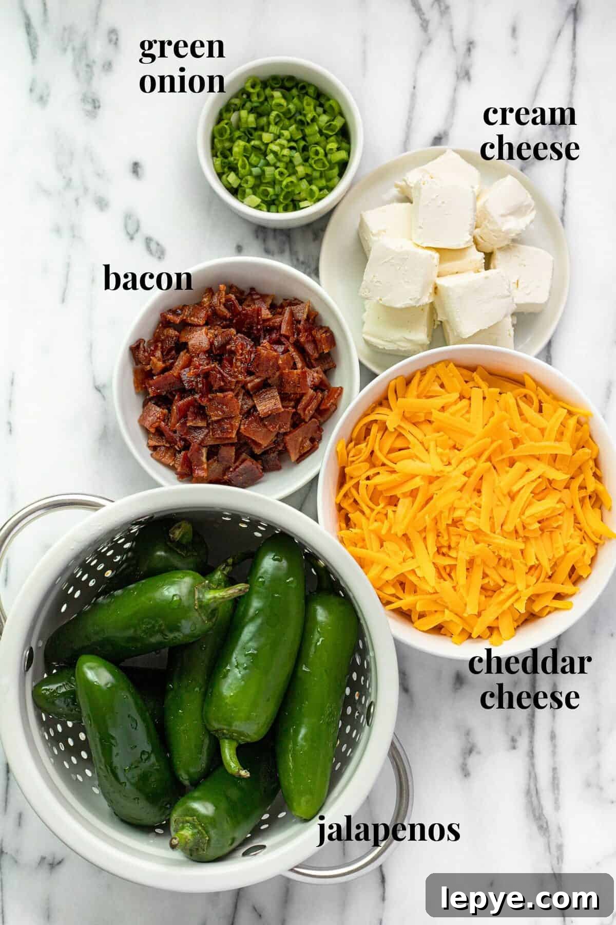 Smoked Jalapeño Poppers Recipe for Perfect Grill Parties 3 Bowls of ingredients to make smoked jalapeno poppers.