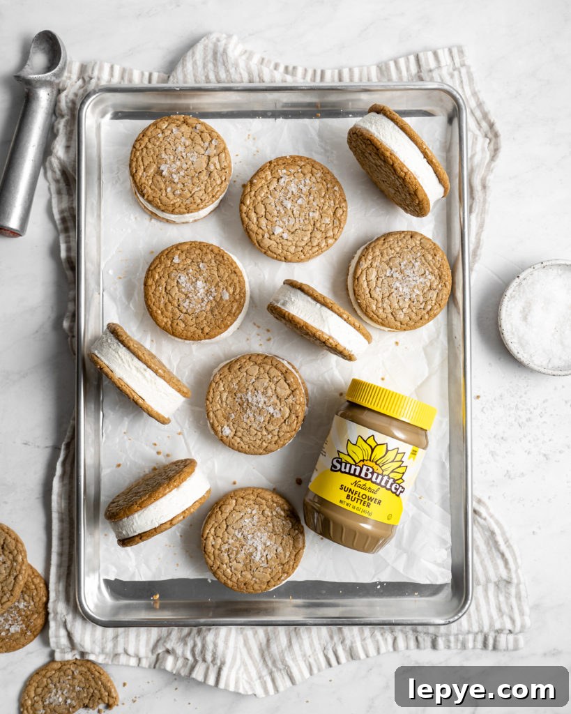 SunButter Cookie Ice Cream Sandwiches Recipe: Nut-Free Dessert Treat 5 SunButter Cookie Ice Cream Sandwiches using soft sunbutter cookies and vanilla ice cream