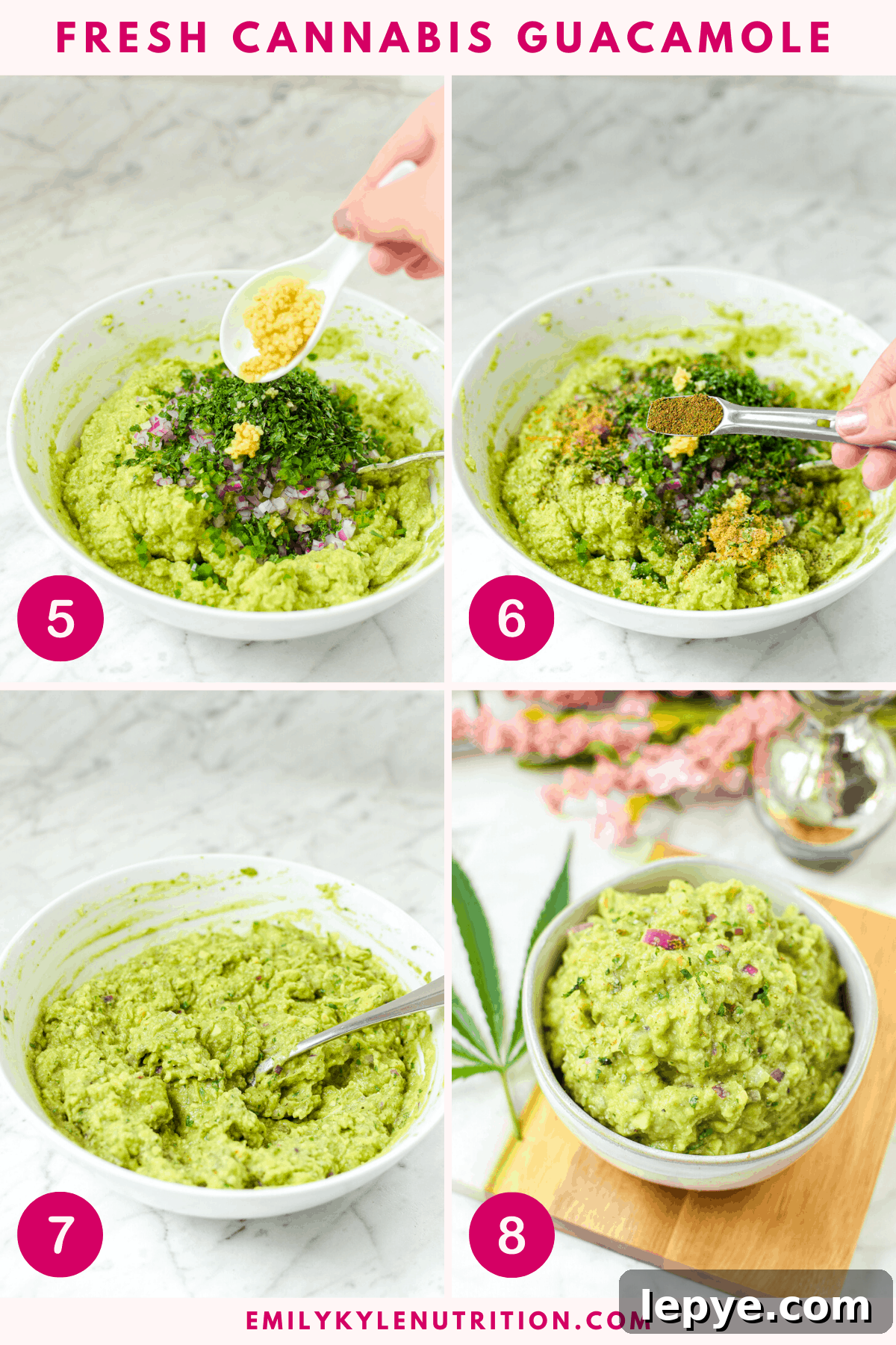 Cannabis-Infused Guacamole Recipe: Fast Homemade Pot Guac 6 Four images in a collage put together to show you how to make cannabis infused guacamole
