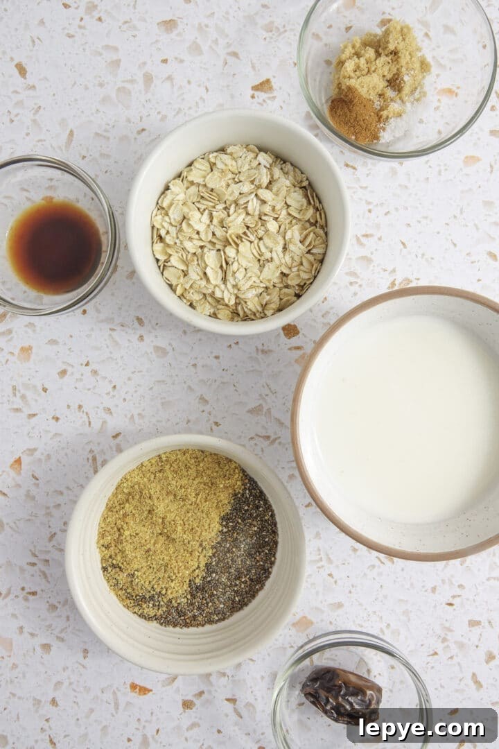 ingredients for brown sugar overnight oats displayed on kitchen counter