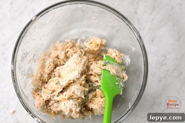 One-Bowl Garlic Cheddar Drop Biscuits Recipe 5 Biscuit dough mixed until just combined