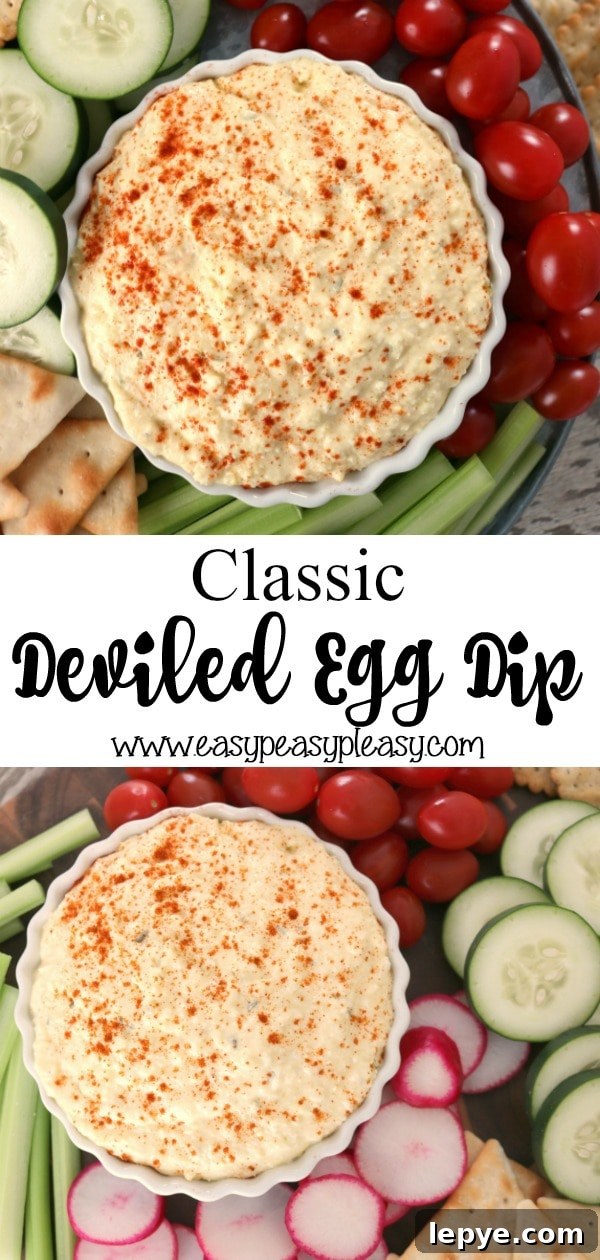 Reinvent the Classic Deviled Egg with this easy Deviled Egg Dip. Perfect for holidays, game days, or as anappetizer. #deviledegg #deviledeggs #deviledeggdip #appetizer #holidayfood #partyfood