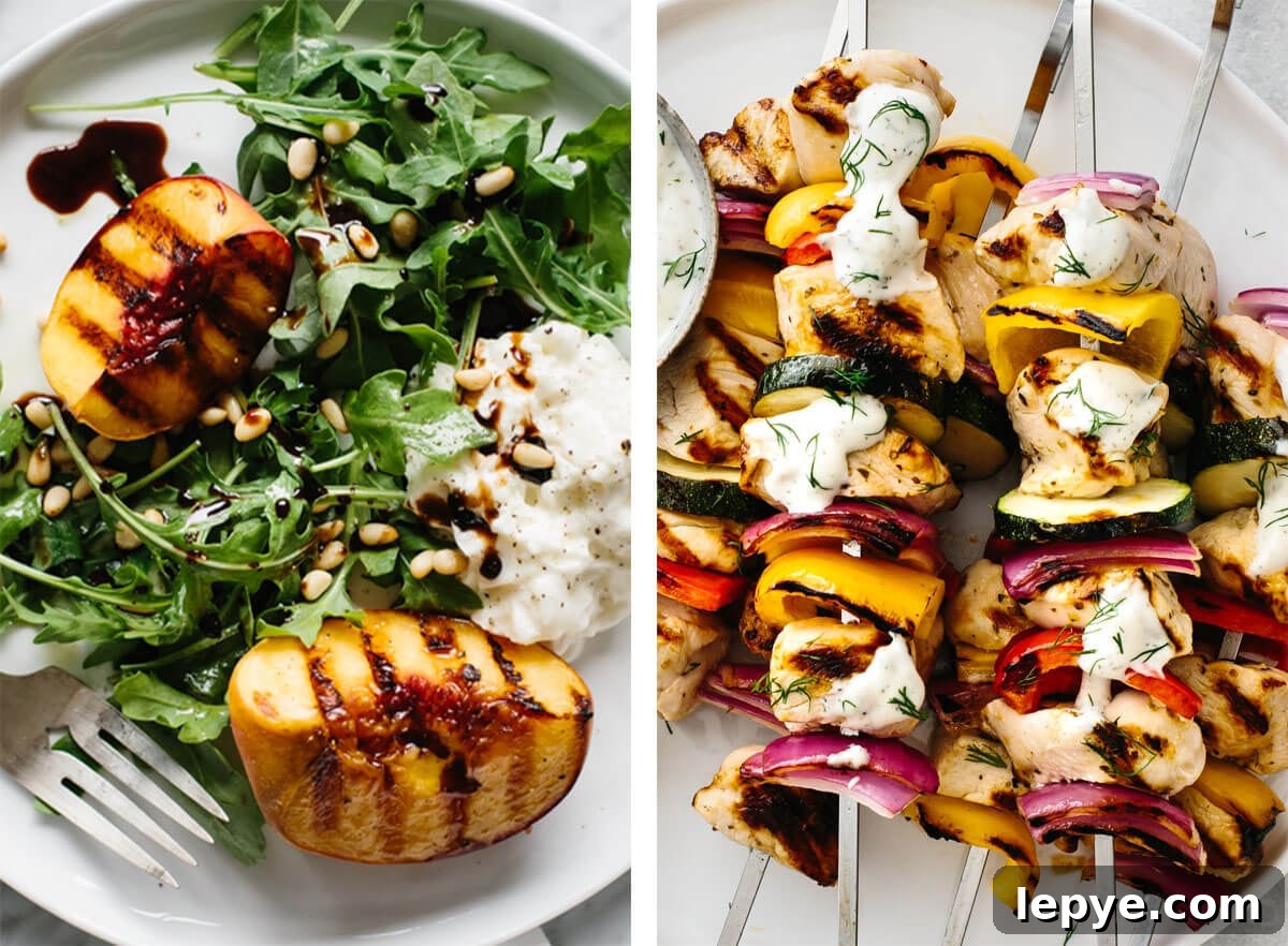 Kick off summer with the best Memorial Day recipes including grilled favorites, crowd-pleasing side dishes, and fruity desserts! Memorial day recipes with grilled kabobs and grilled peach.