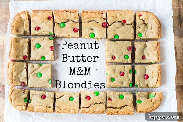Peanut Butter M&M Blondies collage with text overlay