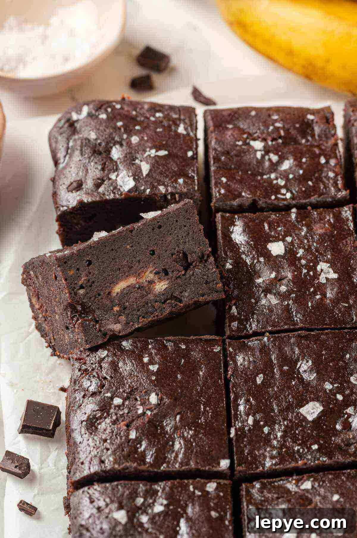 Fudgy Banana Brownies Made with Ripe Bananas 14 Banana brownies with chocolate chunks.