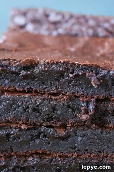 Fudgy Banana Brownies Made with Ripe Bananas 15 One Bowl Brownie Sideview Light Blue Backdrop Easy Chocolate Desserts.
