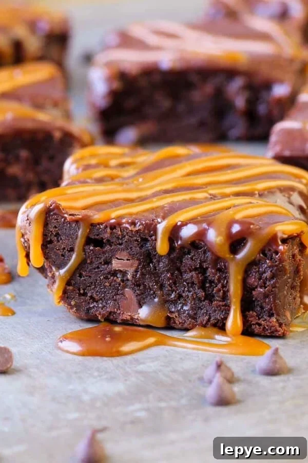 Fudgy Banana Brownies Made with Ripe Bananas 18 Caramel brownie recipe caramel dripping.